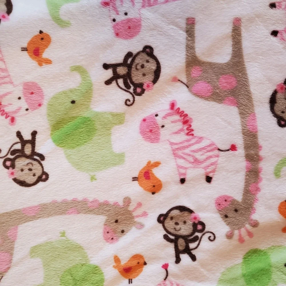 Carters Pink Safari Jungle Jill‎ Baby Blanket Zebra Monkey Giraffe Sherpa Vtg